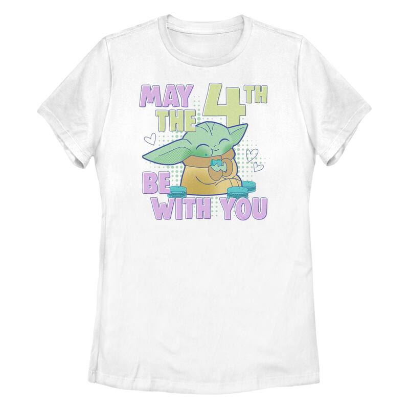 【送料無料】 スター ウォーズ レディース Tシャツ トップス Juniors' Star Wars The Mandalorian The Child May The 4th Be With You Graphic Tee White