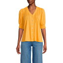 【送料無料】 ランズエンド レディース Tシャツ トップス Women's Lands' End Button Pintuck Puff Sleeve Top Sweet Mango