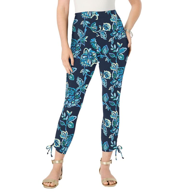 【送料無料】 ロアマンズ レディース カジュアルパンツ ボトムス Roaman's Women's Plus Size Lace-Up Capri Leggings Navy Watercolor Batik