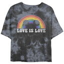 【送料無料】 ディズニー レディース Tシャツ トップス Disney's Mickey Mouse Love Is Love Rainbow Juniors' Cropped Graphic Tee Black Charcoal