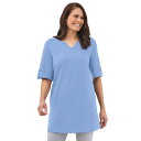 【送料無料】 ウーマン ウィズイン レディース Tシャツ トップス Woman Within Women's Plus Size Perfect Roll-Tab-Sleeve Notch-Neck Tunic French Blue