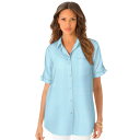 【送料無料】 ロアマンズ レディース シャツ トップス Roaman's Women's Plus Size French Check Big Shirt Aqua Mini Check
