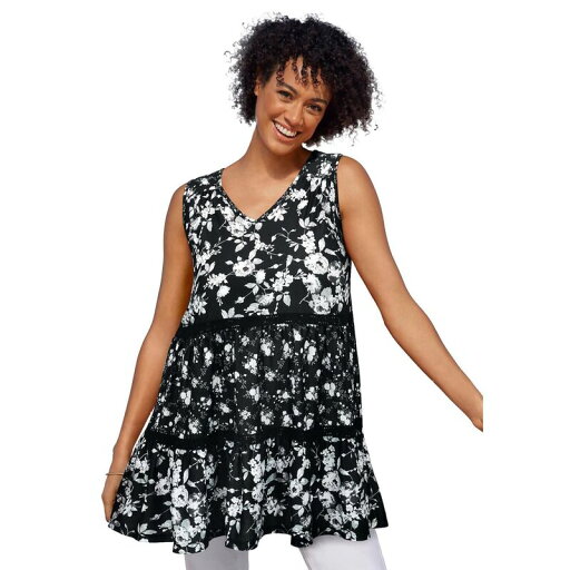 【送料無料】 ウーマン ウィズイン レディース Tシャツ トップス Woman Within Women's Plus Size Tiered Tank Black Rose Floral 【送料無料】 ウーマン ウィズイン レディース Tシャツ トップス Woman Within Women's Plus Size Tiered Tank Black Rose Floral