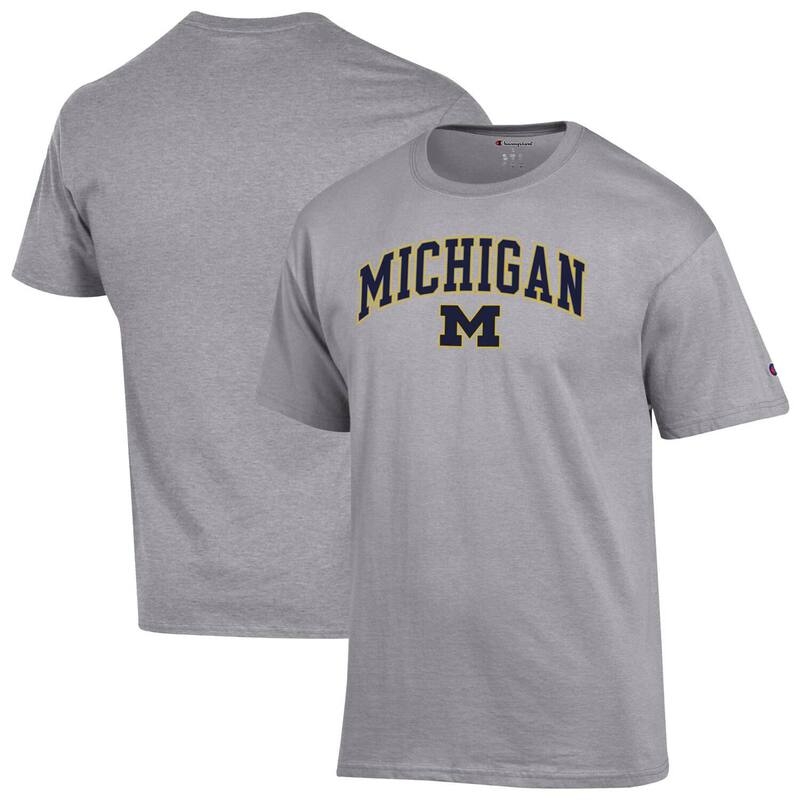 【送料無料】 チャンピオン メンズ Tシャツ トップス Men'sChampion Heather Gray Michigan Wolverines Arch Over Logo T-Shirt Mic Grey