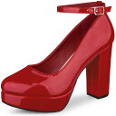 【送料無料】 アレグラ ケー レディース パンプス シューズ Women's Platform Ankle Strap Chunky Heel Mary Janes Pumps Red(4)