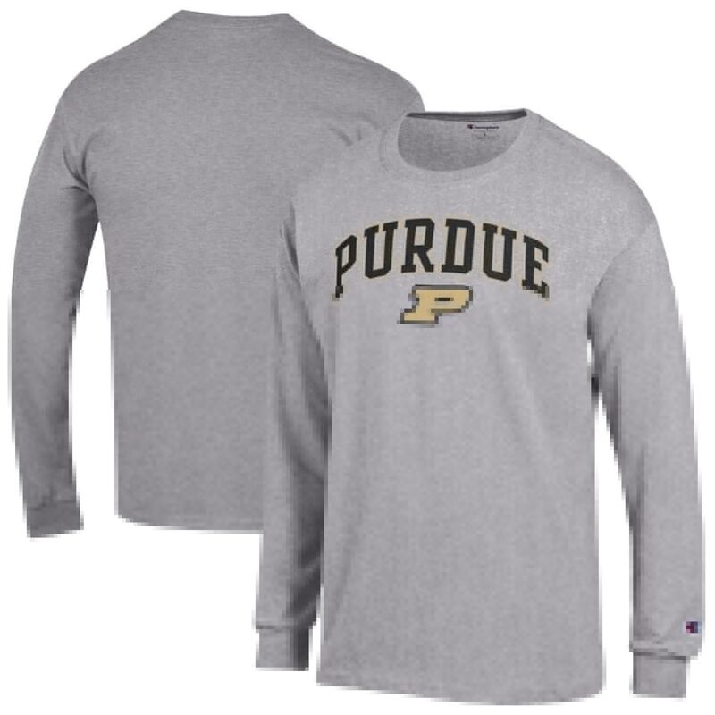【送料無料】 チャンピオン メンズ Tシャツ トップス Men'sChampion Heather Gray Purdue Boilermakers Arch Over Logo Long Sleeve T-Shirt Prd Grey