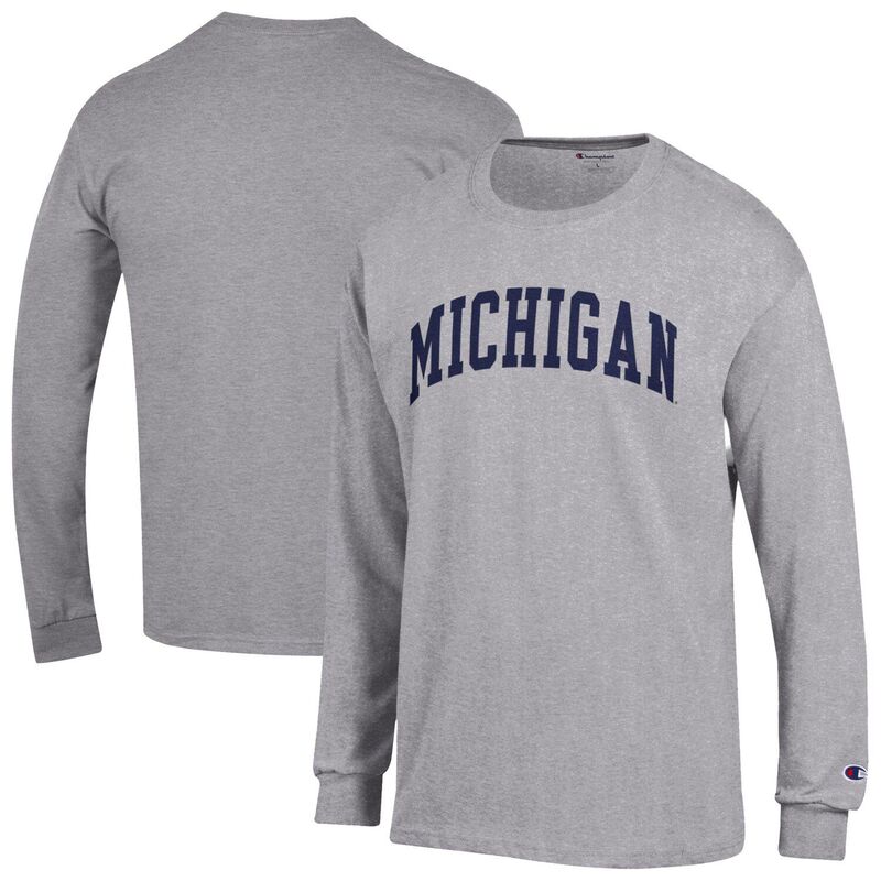 【送料無料】 チャンピオン メンズ Tシャツ トップス Men's Champion Heather Gray Michigan Wolverines Basic Arch Long Sleeve T-Shirt Mic Grey(4)
