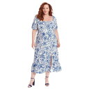 【送料無料】 ロンドンタイムス レディース ワンピース トップス Plus Size London Times Floral Square Neck Puff ...
