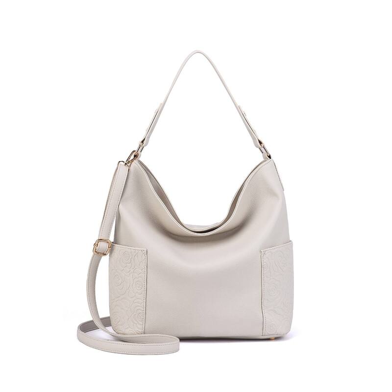 【送料無料】 メロウワールド レディース ハンドバッグ バッグ Mellow World Ryder Hobo Bag with Floral Embossed Pockets Ivory