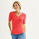 【送料無料】 ソノマ レディース Tシャツ トップス Petite Sonoma Goods For Life Slim Fit Elbow Sleeve Henley Top Blissful(4)