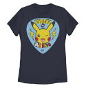 【送料無料】 ライセンス キャラクター レディース Tシャツ トップス Juniors' Pokemon Pikachu Rockstar Guitar Pick Graphic Tee Navy