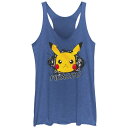 【送料無料】 ライセンス キャラクター レディース Tシャツ トップス Juniors' Pokemon Angry Pikachu Electrifying Graffiti Racerback Tank Top Royal Heather