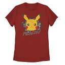 【送料無料】 ライセンス キャラクター レディース Tシャツ トップス Juniors' Pokemon Angry Pikachu Electrifying Graffiti Graphic Tee Red