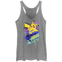 【送料無料】 ライセンス キャラクター レディース Tシャツ トップス Juniors' Pokemon Neon Pikachu Graffiti Wall Racerback Tank Top Gray Heather