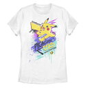 【送料無料】 ライセンス キャラクター レディース Tシャツ トップス Juniors' Pokemon Neon Pikachu Graffiti Wall Graphic Tee White