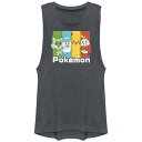 【送料無料】 ライセンス キャラクター レディース Tシャツ トップス Juniors' Pokemon New Pikachu Friends Colorful Panels Tank Top Denim Heather