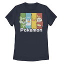 【送料無料】 ライセンス キャラクター レディース Tシャツ トップス Juniors' Pokemon New Pikachu Friends Colorful Panels Graphic Tee Navy