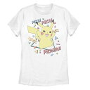 【送料無料】 ライセンス キャラクター レディース Tシャツ トップス Juniors' Pokemon Happy Pikachu Vintage Background Graphic Tee White