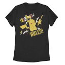 【送料無料】 ライセンス キャラクター レディース Tシャツ トップス Juniors' Pokemon Punk Rock Pikachu Rule Graphic Tee Black