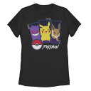 【送料無料】 ライセンス キャラクター レディース Tシャツ トップス Juniors' Pokemon Gengar Pikachu & Eevee Panels Graphic Tee Black