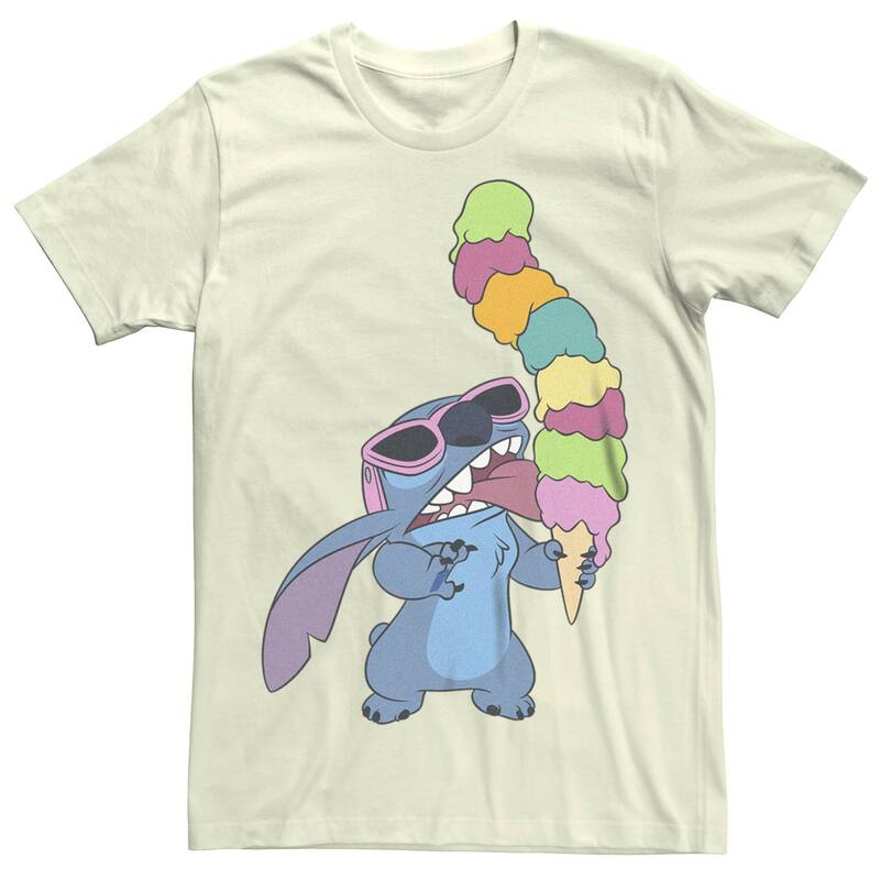 【送料無料】 ライセンス キャラクター レディース Tシャツ トップス Disney's Lilo & Stitch Juniors' Ice Cream Pile Boyfriend Graphic Tee Naturalのサムネイル