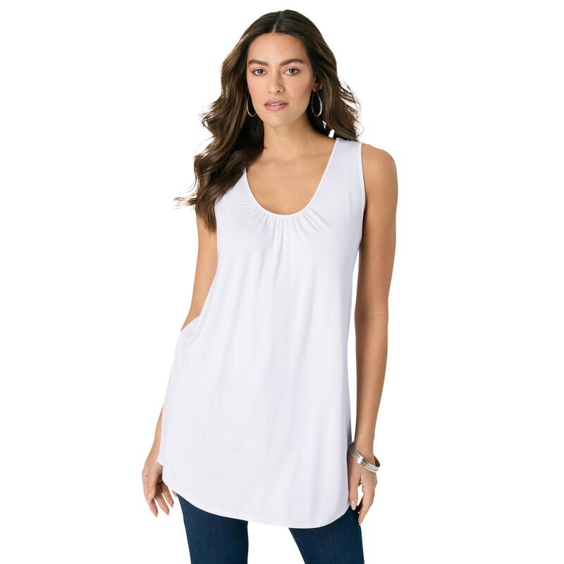 【送料無料】 ロアマンズ レディース Tシャツ トップス Roaman's Women's Plus Size Ultra Drape Tank Top White