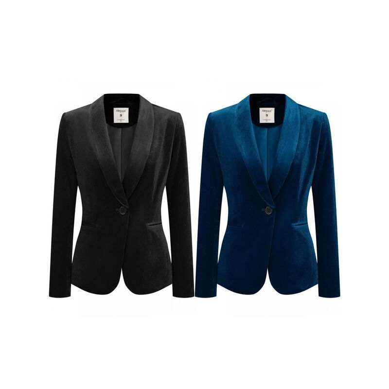 アレグラ ケー レディース アウター ジャケット ブルゾン ベルベット ブレザー ALLEGRA K 2 Packs Women 039 s Work Shawl Collar Long Sleeve One Button Velvet Blazer Deep Blue Black ブラック