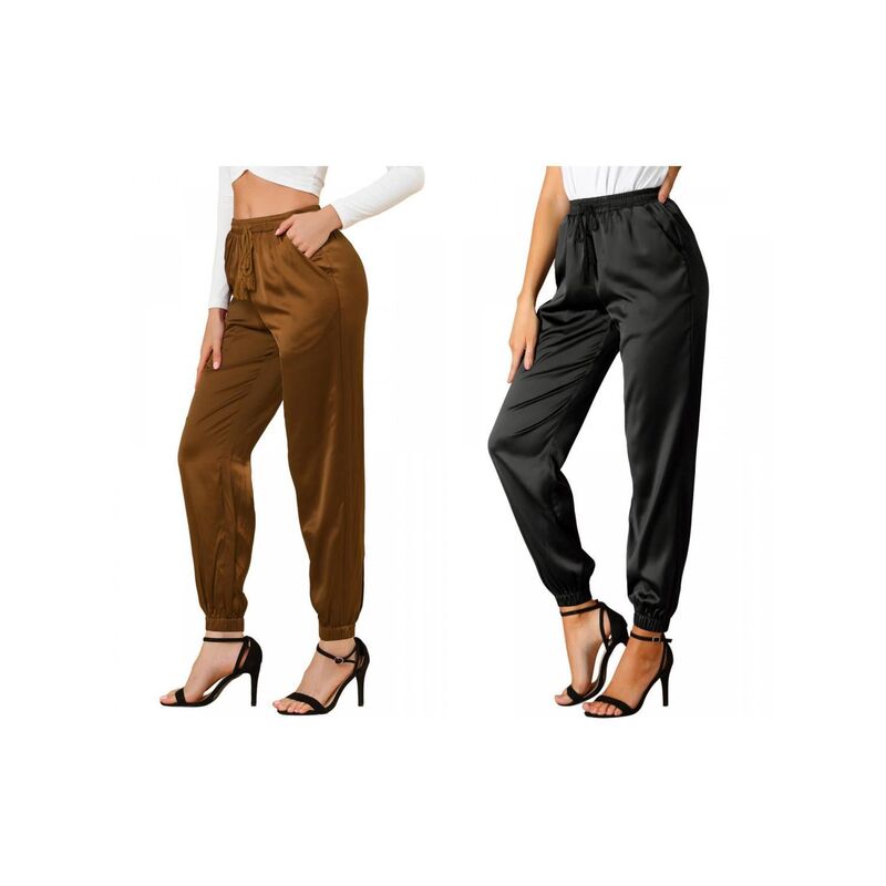 【送料無料】 アレグラ ケー レディース カジュアルパンツ ボトムス 2 Packs Women's Elastic Waist Casual Athleisure Pants Ankle Length Joggers Black Coffee