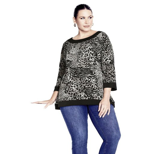 【送料無料】 アベニュー レディース シャツ トップス Avenue Women's Plus Size Tessa Top Mono Animal Mix 【送料無料】 アベニュー レディース シャツ トップス Avenue Women's Plus Size Tessa Top Mono Animal Mix