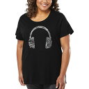 【送料無料】 エルエーポップアート レディース Tシャツ トップス Women's Plus Size Word Art T-shirt - HEADPHONES - LANGUAGES Black