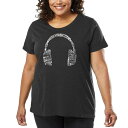 【送料無料】 エルエーポップアート レディース Tシャツ トップス Women's Plus Size Word Art T-shirt - HEADPHONES - LANGUAGES Grey