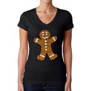 【送料無料】 エルエーポップアート レディース Tシャツ トップス Gingerbread - Women's Word Art V-Neck T-Shirt ...