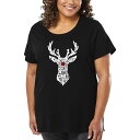 【送料無料】 エルエーポップアート レディース Tシャツ トップス Women's Plus Size Word Art T-shirt - Santa's Reindeer Black