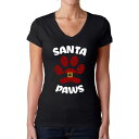 【送料無料】 エルエーポップアート レディース Tシャツ トップス Santa Paws - Women's Word Art V-Neck T-Shirt Black