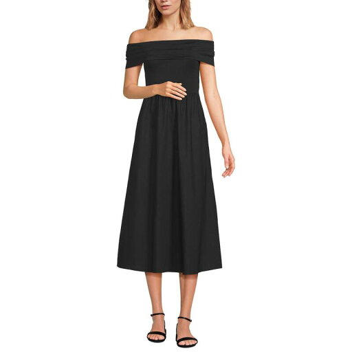 【送料無料】 ランズエンド レディース ワンピース トップス Women's Lands' End Off-Shoulder Knit Midi Dress Black 【送料無料】 ランズエンド レディース ワンピース トップス Women's Lands' End Off-Shoulder Knit Midi Dress Black