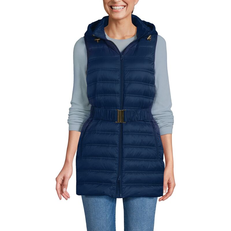 【送料無料】 ランズエンド レディース ジャケット・ブルゾン アウター Women's Lands' End Wanderweight Belted Packable Down Vest Deep Sea Navy
