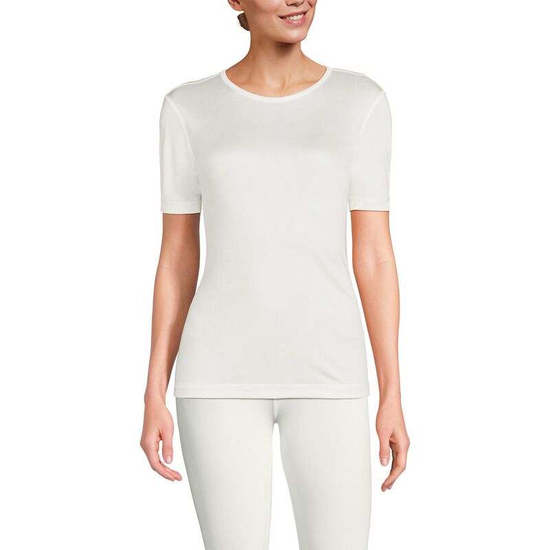 【送料無料】 ランズエンド レディース ナイトウェア アンダーウェア Women's Lands' End Silk Interlock Short Sleeve Crewneck Thermal Pajama Top Ivory