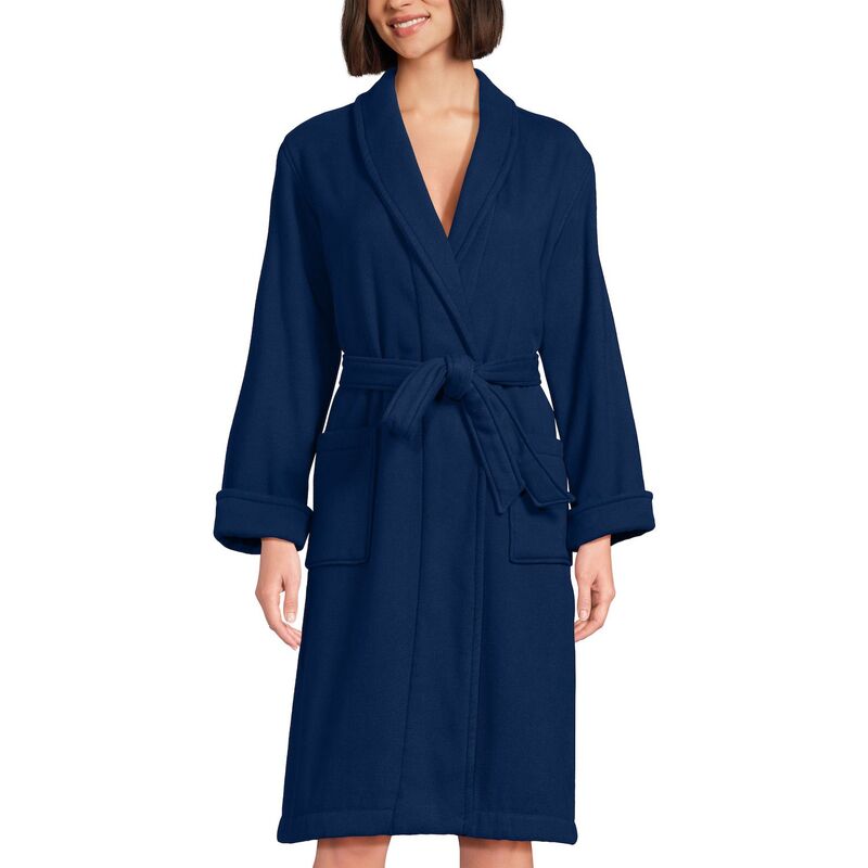 【送料無料】 ランズエンド レディース ナイトウェア アンダーウェア Women's Lands' End Cotton Terry Knee Length Spa Bath Robe Deep Sea Navy