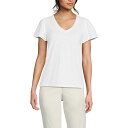 【送料無料】 ランズエンド レディース Tシャツ トップス Women's Lands' End Flutter Sleeve V-Neck Tee White