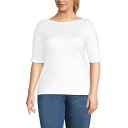【送料無料】 ランズエンド レディース Tシャツ トップス Plus Size Lands' End Elbow Sleeve Boatneck Button ...