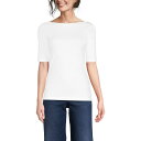 【送料無料】 ランズエンド レディース Tシャツ トップス Women's Lands' End Elbow Sleeve Boatneck Button Sh...