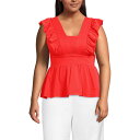 【送料無料】 ランズエンド レディース Tシャツ トップス Plus Size Lands' End Lightweight Ruffle Peplum Top...