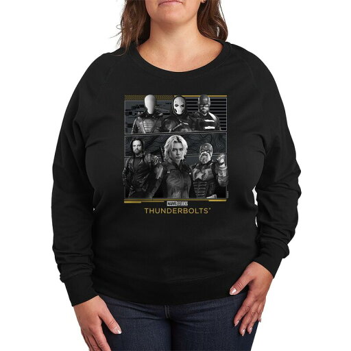 【送料無料】 マーベル レディース Tシャツ トップス Plus Size Marvel Thunderbolts Group Black & White French Terry Long Sleeve Tee Black 【送料無料】 マーベル レディース Tシャツ トップス Plus Size Marvel Thunderbolts Group Black & White French Terry Long Sleeve Tee Black