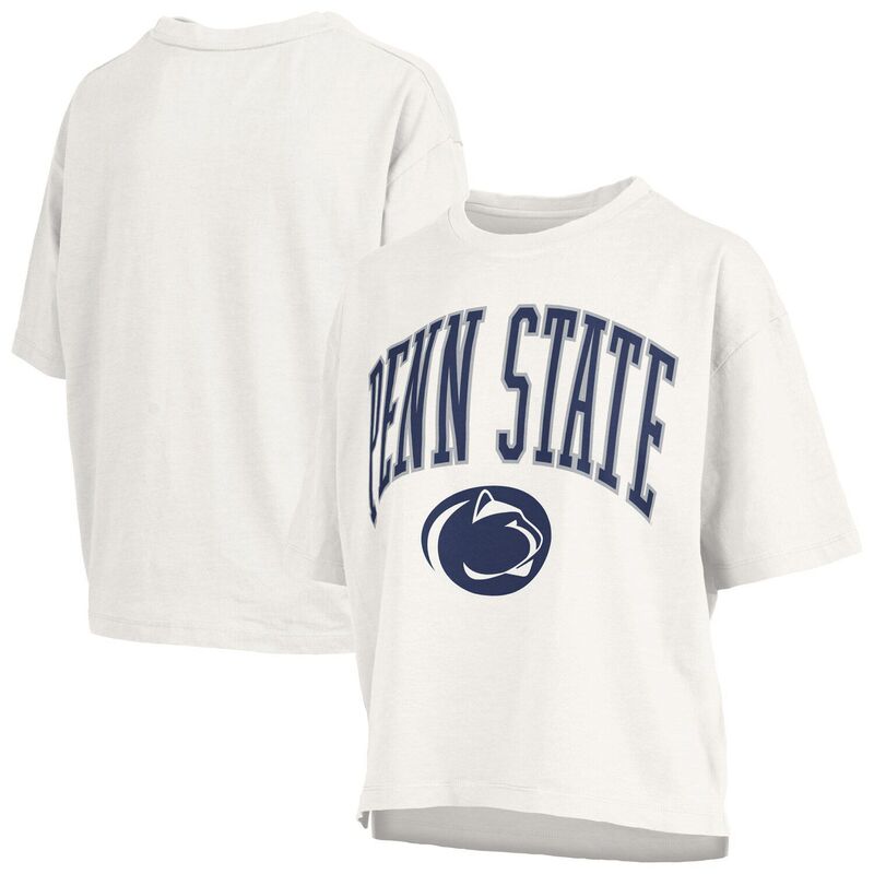 【送料無料】 プレスボックス レディース Tシャツ トップス Women's Pressbox White Penn State Nittany Lions Nelson Arch Over Logo Waist Length Oversized Slub T-Shirt Pst White