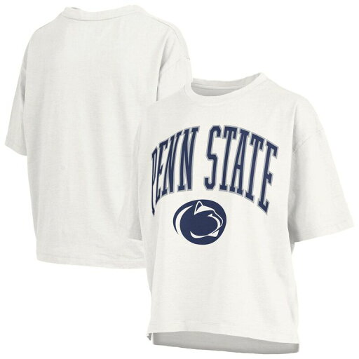 【送料無料】 プレスボックス レディース Tシャツ トップス Women's Pressbox White Penn State Nittany Lions Nelson Arch Over Logo Waist Length Oversized Slub T-Shirt Pst White