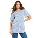 【送料無料】 ロアマンズ レディース シャツ トップス Roaman's Women's Plus Size Flutter-Sleeve Textured Tee Blue Painted Vines(4)