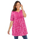 【送料無料】 ウーマン ウィズイン レディース Tシャツ トップス Woman Within Women's Plus Size Mixed Print Hen...