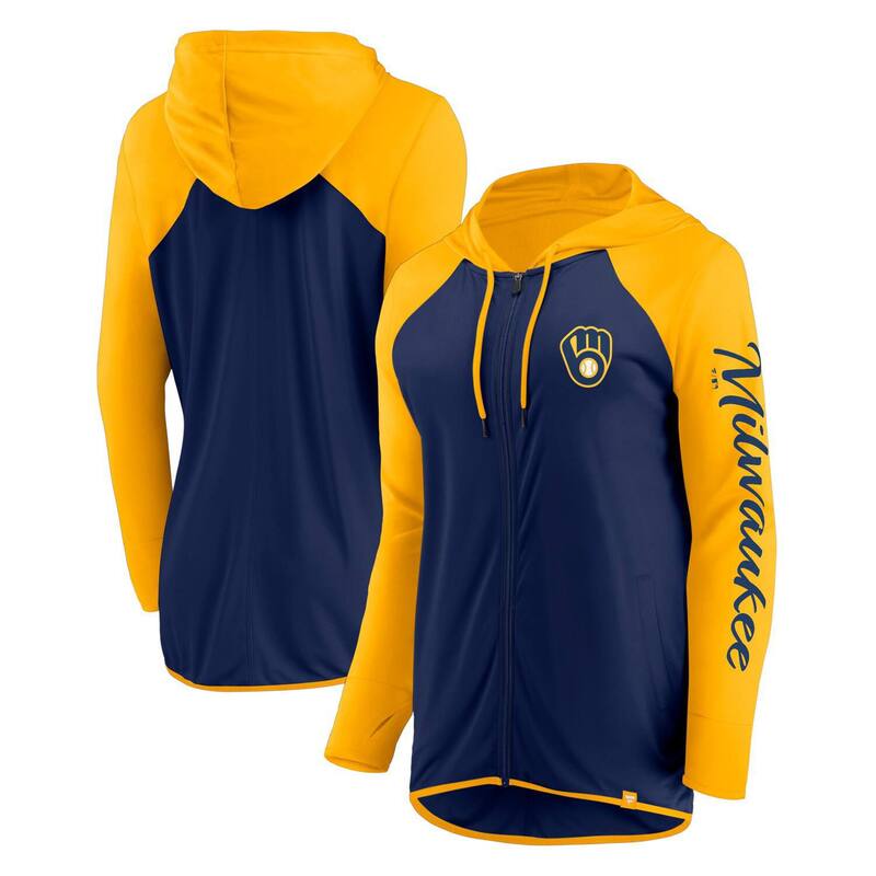 【送料無料】 ファナティクス レディース ジャケット・ブルゾン アウター Women's Fanatics Navy/Gold Milwaukee Brewers Script Sleeve Full-Zip Hoodie Brw Navy