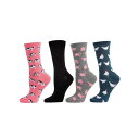 【送料無料】 メモイ レディース 靴下 アンダーウェア 4 Pair Bundle Women's Novelty Crew Socks Pink Black