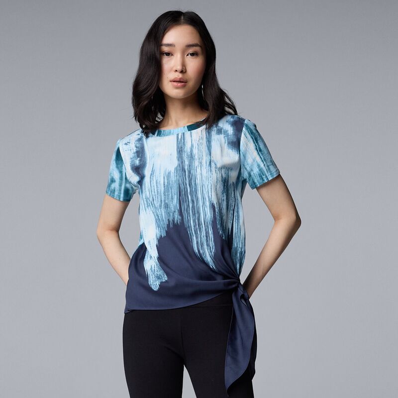 【送料無料】 ヴェラウォン レディース Tシャツ トップス Simply Vera Vera Wang Side-Tie Mixed Media..